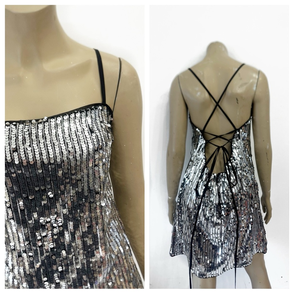 H&M silver sequin tank mini dress with low back. Size XL.